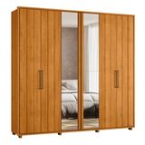 Guarda-roupa Casal Miró Ripado Com Escada 6 Portas 4 Gavetas 2 Portas C/ Espelho - 7 Decor Cinamomo