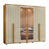 Guarda-roupa Casal Volpi Ripado 6 Portas 6 Gavetas 2 Portas C/ Espelho - 7 Decor Cumaru E Opala