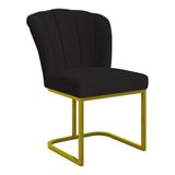 Cadeira Poltrona Flor Pés Metal Dourado Reforçado Sala De Jantar Preto