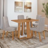 Conjunto Sala De Jantar Mesa Easy Pop 120x80cm Tampo Mdf Com 4 Cadeiras Seat Veludo Liso Capuccino Amendoa Off White