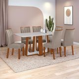 Conjunto Sala De Jantar Mesa Easy Pop 170x90cm Tampo Vidro/mdf Com 6 Cadeiras Confort Suede Bege Frassino/off White
