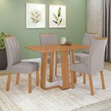 Conjunto Sala De Jantar Mesa Easy Pop 120x80cm Tampo Mdf Com 4 Cadeiras Confort Veludo Liso Capuccino Amêndoa/off White
