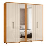 Guarda-roupa Casal Miró Ripado Com Escada 6 Portas 4 Gavetas 2 Portas C/ Espelho - 7 Decor Cinamomo E Off White