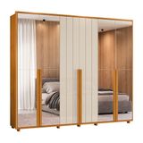Guarda-roupa Casal Volpi Ripado 6 Portas 6 Gavetas 4 Portas C/ Espelho - 7 Decor Cinamomo E Off White