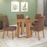Conjunto Sala De Jantar Mesa Easy Pop 120x80cm Tampo Mdf Com 4 Cadeiras Confort Couro Morano Avelã Amêndoa/off White