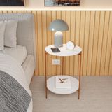 Mesa De Apoio Lateral Duda Branco Com Pés De Ferro Bronze