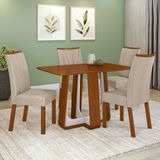 Conjunto Sala De Jantar Mesa Easy Pop 120x80cm Tampo Mdf Com 4 Cadeiras Confort Linho Rinzai Bege Frassino/off White
