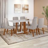 Conjunto Sala De Jantar Mesa Easy Pop 170x90cm Tampo Vidro/mdf Com 6 Cadeiras Seat Veludo Liso Capuccino Frassino Off White