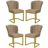 Kit 4 Cadeira Poltrona Flor Pés Metal Dourado Mesa Jantar Cozinha Capuccino