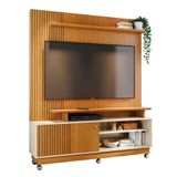 Combo Home Com Rodinhas + Painel Para Tv 60 Polegadas Ares - 7 Decor Cinamomo E Off White