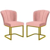 Kit 2 Cadeira Poltrona Flor Pés Metal Dourado Mesa Jantar Cozinha Rosa