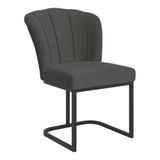Cadeira Poltrona Flor Pés Metal Preto Reforçado Sala De Jantar Cinza
