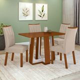 Conjunto Sala De Jantar Mesa Easy Pop 120x80cm Tampo Mdf Com 4 Cadeiras Confort Veludo Creme Frassino/off White