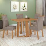 Conjunto Sala De Jantar Mesa Easy Pop 120x80cm Tampo Mdf Com 4 Cadeiras Confort Suede Animale Bege Amêndoa/off White
