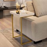 Mesa De Apoio Lateral Sala De Estar 4774 Perola Pé De Ferro Dourado