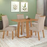 Conjunto Sala De Jantar Mesa Easy Pop 120x80cm Tampo Mdf Com 4 Cadeiras Confort Veludo Naturale Creme Amêndoa/off White