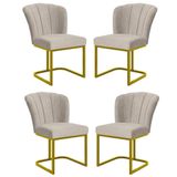 Kit 4 Cadeira Poltrona Flor Pés Metal Dourado Mesa Jantar Cozinha Bege