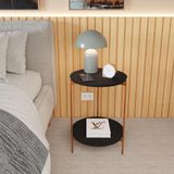 Mesa De Apoio Lateral Duda Preto Com Pés De Ferro Bronze
