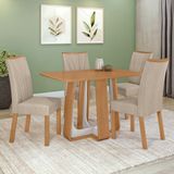 Conjunto Sala De Jantar Mesa Easy Pop 120x80cm Tampo Mdf Com 4 Cadeiras Confort Linho Rinzai Bege Amêndoa/off White