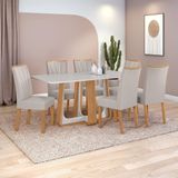 Conjunto Sala De Jantar Mesa Easy Pop 170x90cm Tampo Vidro/mdf Com 6 Cadeiras Confort Linho Cinza Amendoa/off White