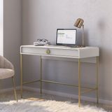 Escrivaninha Para Escritório 2 Gavetas Luna Branco/ Dourado