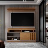 Estante Para Tv 55 Polegadas Living Grigio Fosco / Amendoa