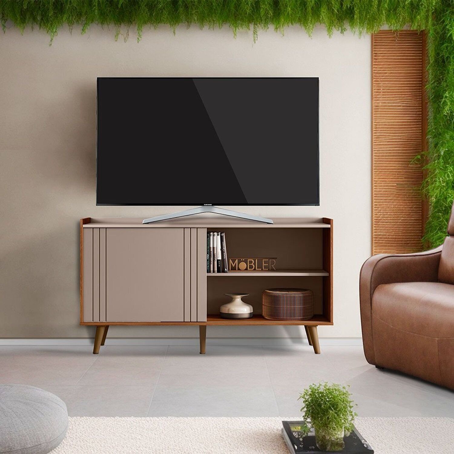 Rack Para Tv 50 Polegadas New Austin Grigio Fosco / Cinamomo Mel