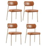Kit 4 Cadeiras Para Sala De Jantar Couro Sintético Design Aço Carbono Lavinia Marrom/champagne