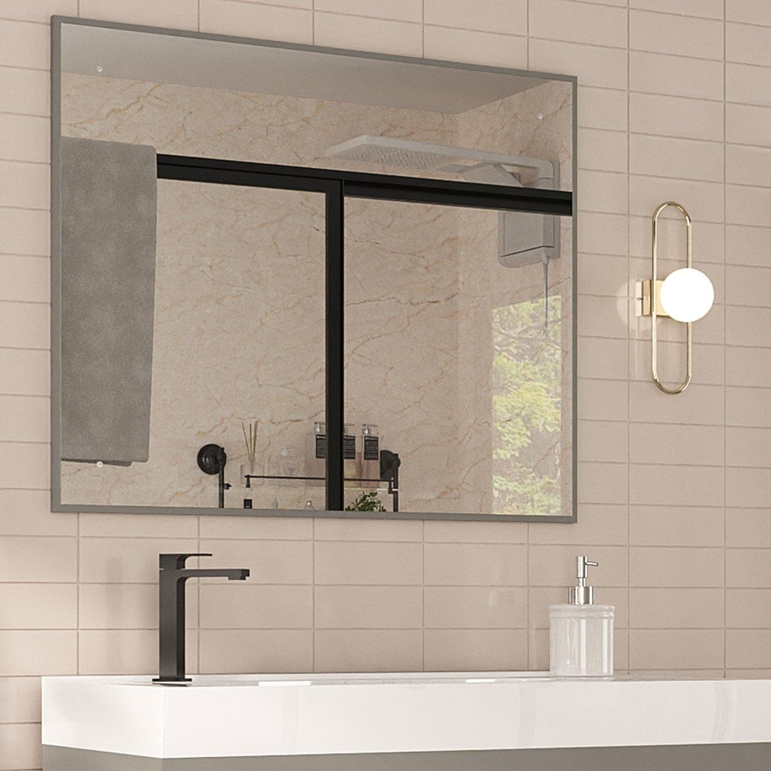 Espelheira Para Banheiro Retangular Cimento