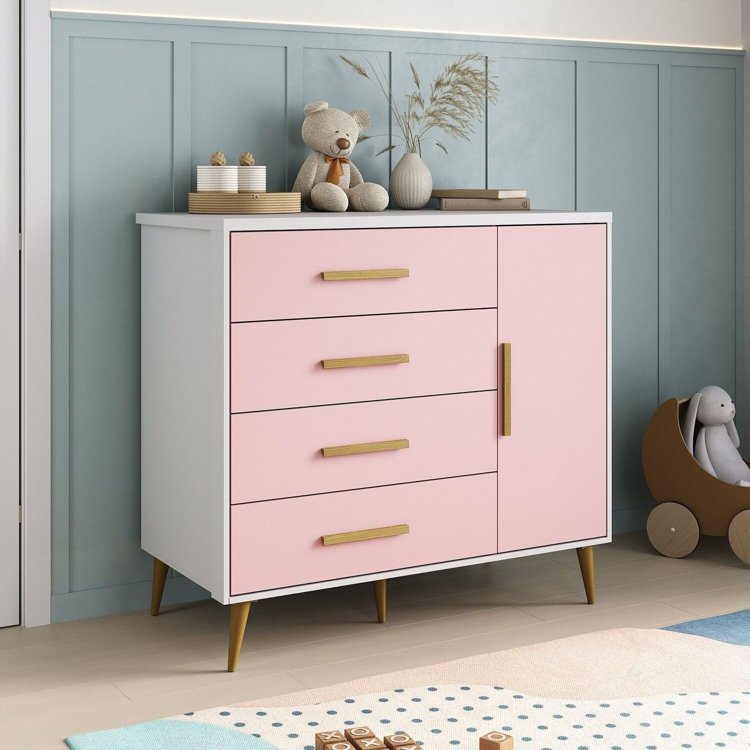 Cômoda Para Quarto Infantil Kids Espresso Móveis Branco/rosa