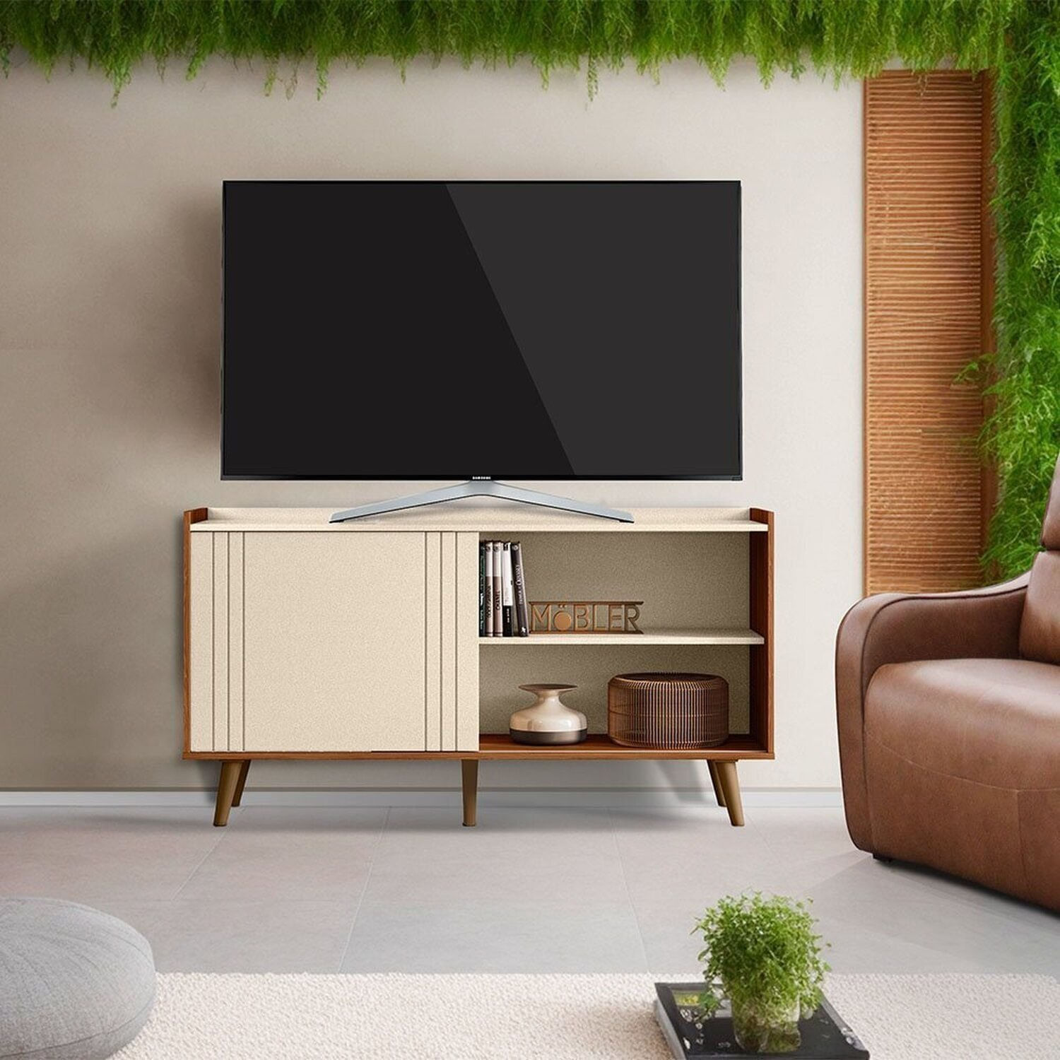 Rack Para Tv 50 Polegadas New Austin Perola Metalizado / Cinamomo Mel