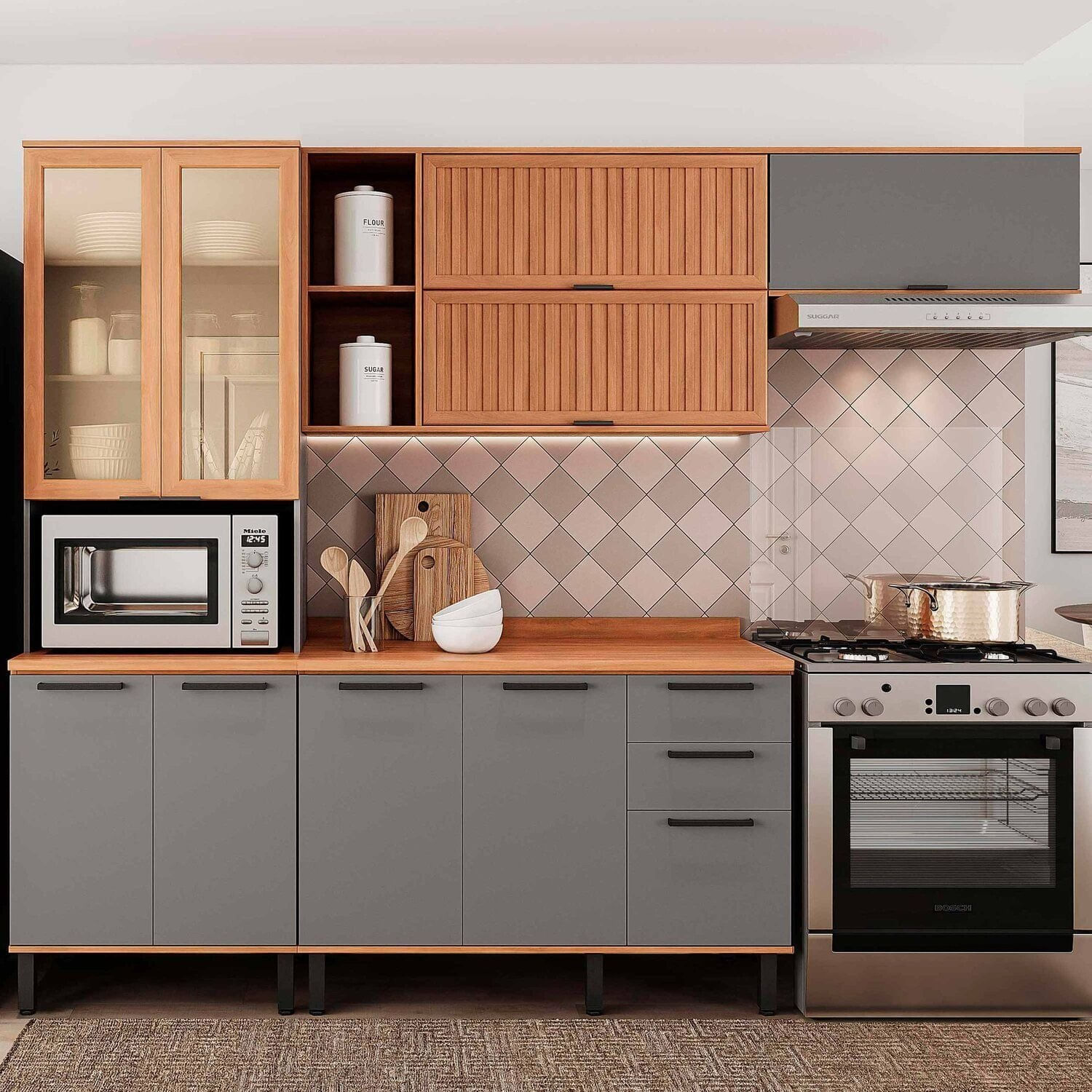 Cozinha Completa 4 Peças 217cm X 270cm Castanha Cinza / Freijó