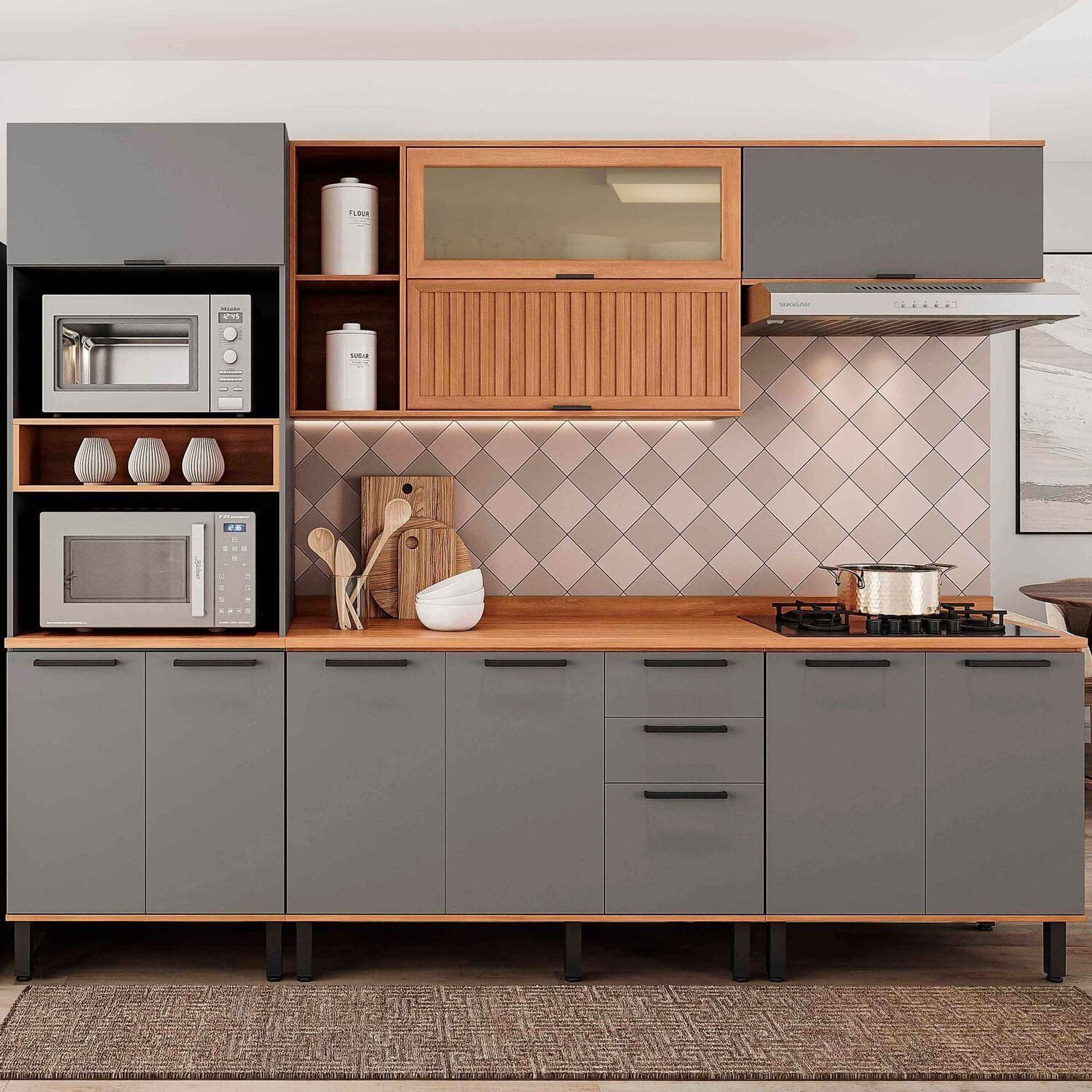 Cozinha Completa 5 Peças 217cm X 270cm Castanha Cinza/freijó