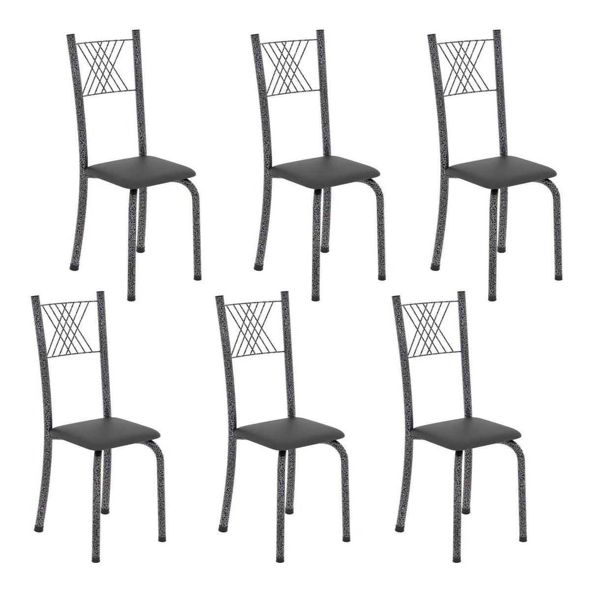 Kit 6 Cadeiras Tubular Para Sala De Jantar Sara Preto/ Martelado Prata