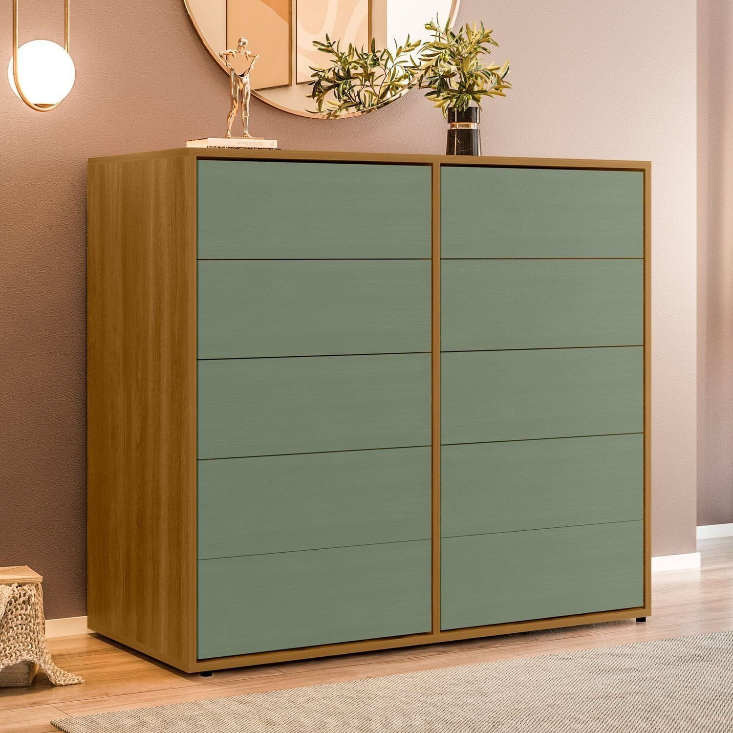 Cômoda Para Quarto 10 Gavetas Melinda Freijó / Verde