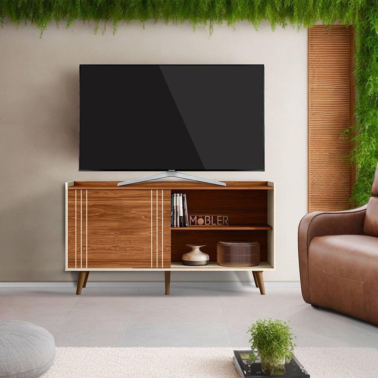 Rack Para Tv 50 Polegadas New Austin Cinamomo Mel/pérola Metalizado