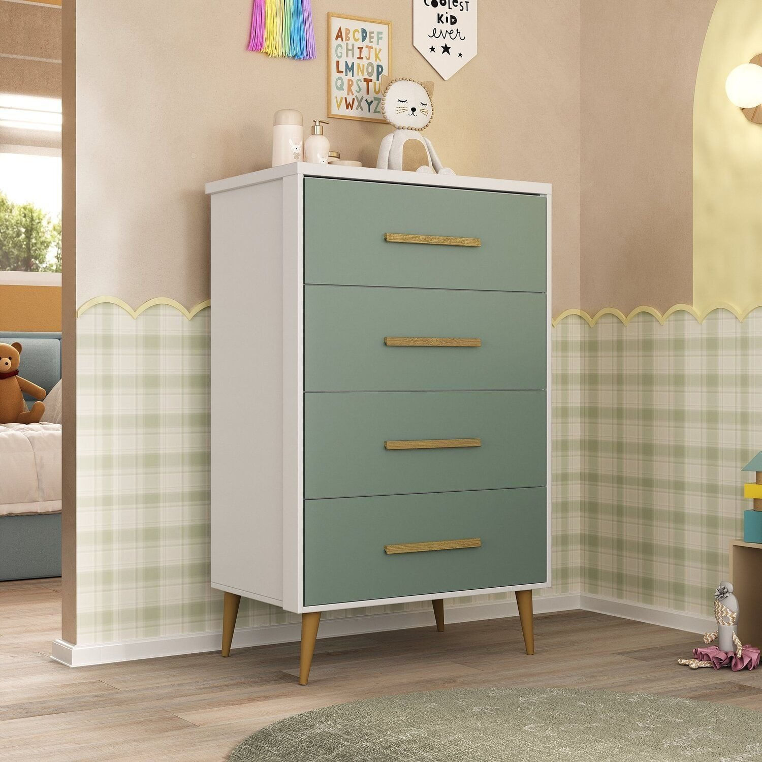 Cômoda Para Quarto Infantil Magia Espresso Móveis Branco/verde