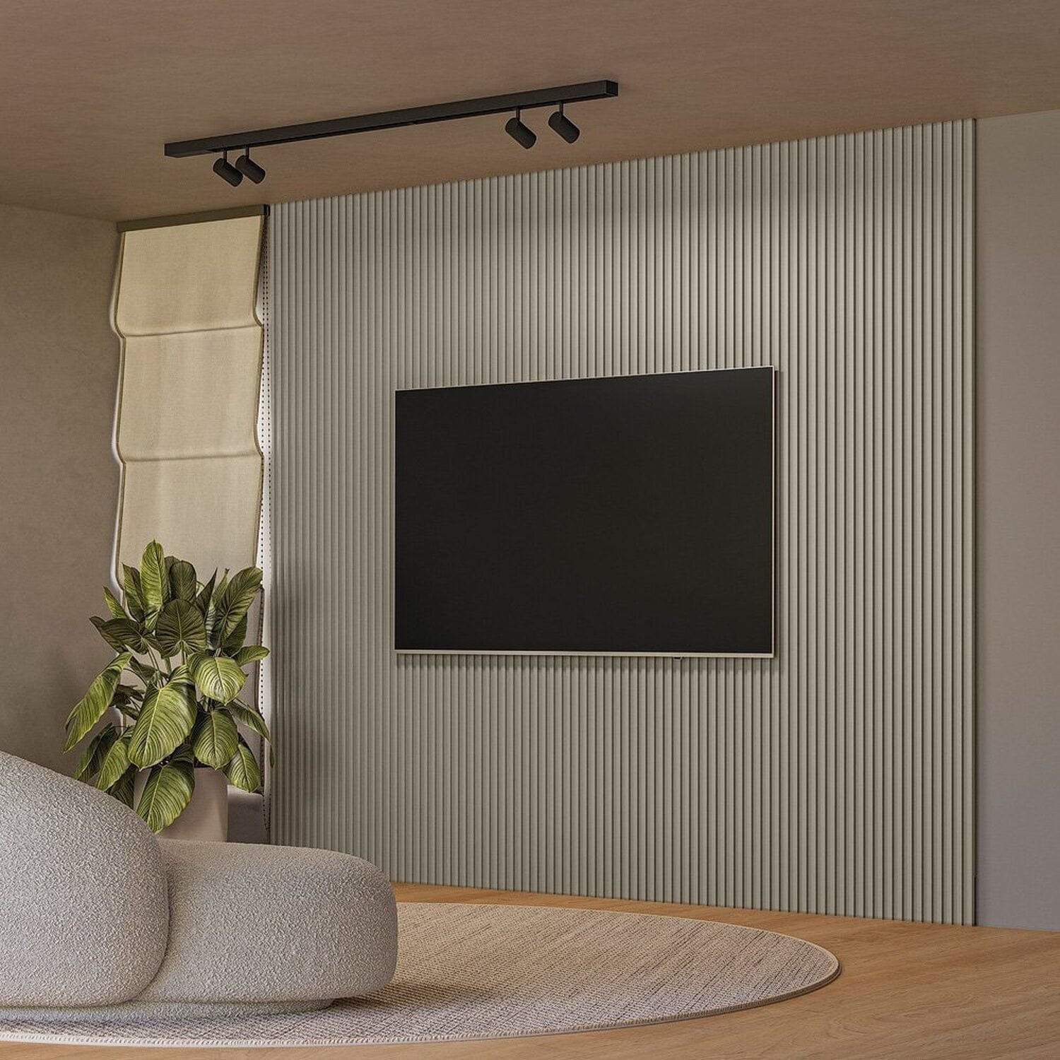 Painel Para Tv 80 Polegadas 250cmx297cm Ripado Modular Gris Fosco