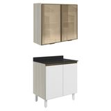 Armario Aereo Vidro Balcao 2p 80cm Mdf Kali Bianco Toq Branco Uv Nicioli