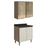 Armario Aereo Vidro Balcao 2p 80cm Mdf Kali Carvalho Toq Bianco Toq Nicioli