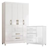 Guarda Roupa Solteiro Paraty E Cômoda Vênus Com Pés Branco Flex - Moval