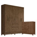 Guarda Roupa Casal New Cuba E Cômoda Venus Com Pés Castanho Wood Flex - Moval