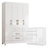 Guarda Roupa Solteiro Paraty E Cômoda Vênus Branco Flex - Moval