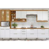 Cozinha Modulada Completa Burguesa Premium 7 Peças 33 Aéreos + 3 Balcões + 1 Paneleiro C6p58 Freijó Off White