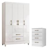 Guarda Roupa Solteiro Paraty E Cômoda Ms913 Branco Brilho - Moval