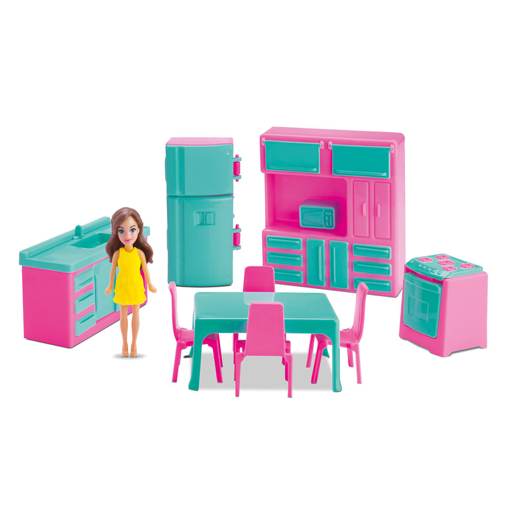 Boneca Com Moveis E Acessorios Judy Home Cozinha Samba Toys