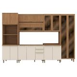 Cozinha Modulada Requinte 6 Peças Com Torre Quente 2 Fornos E Cristaleira Nature/areia - Móveis Henn Nature/areia