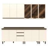 Cozinha Modulada Connect 7 Peças Aéreo 3 Portas Off White Com Vidro - Móveis Henn Off White