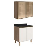 Armario Aereo Vidro Balcao 2p 80cm Mdf Kali Nicioli Carvalho Toq Off White Cetim