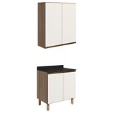 Armario Aereo Balcao 2 Portas 80cm Mdf Kali Nicioli Carvalho Toq Off White Cetim